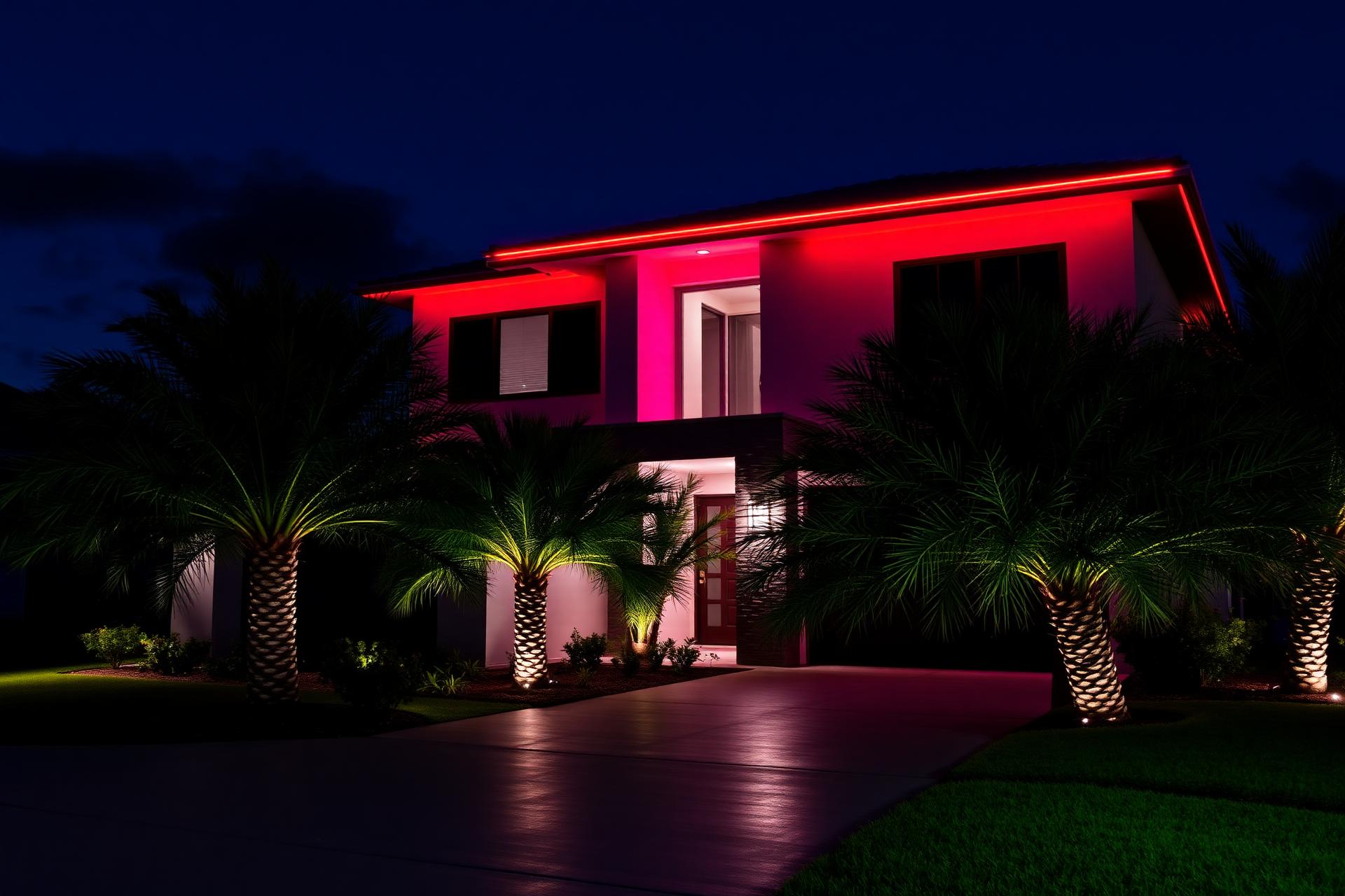 Home with permanent color-changing eave lighting